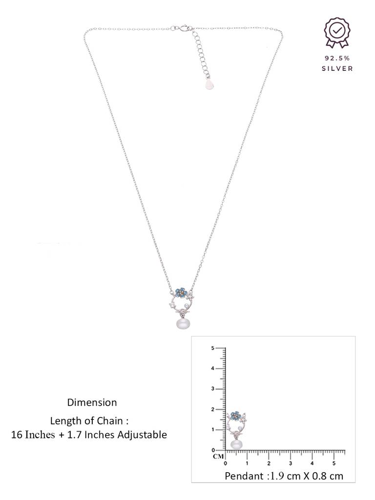 Sterling Silver Floral Pearl Drop Necklace : NLCS503-S-NA