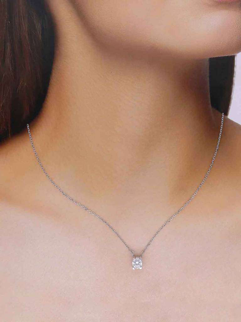 Sterling Silver Single Solitaire Necklace : NLCS504-S-NA