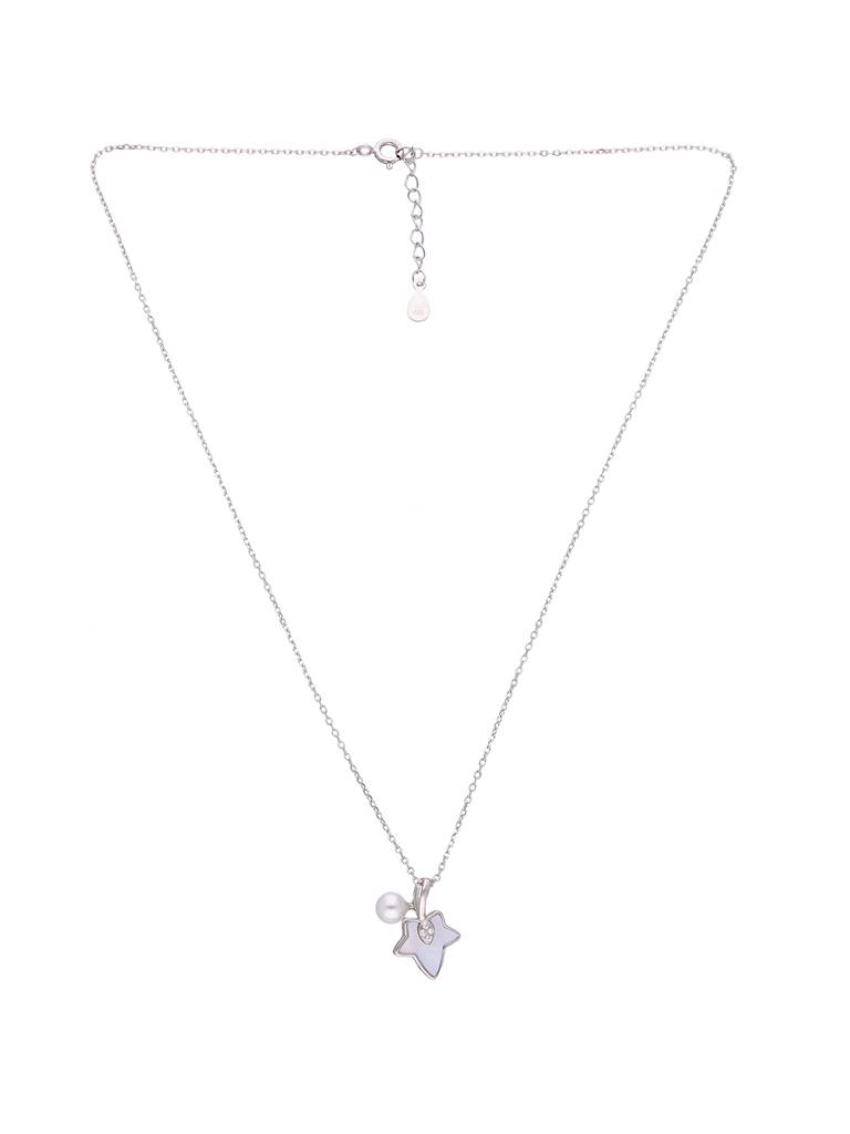 Sterling Silver Maple Leaf & Pearl Drop Necklace : NLCS505-S-NA