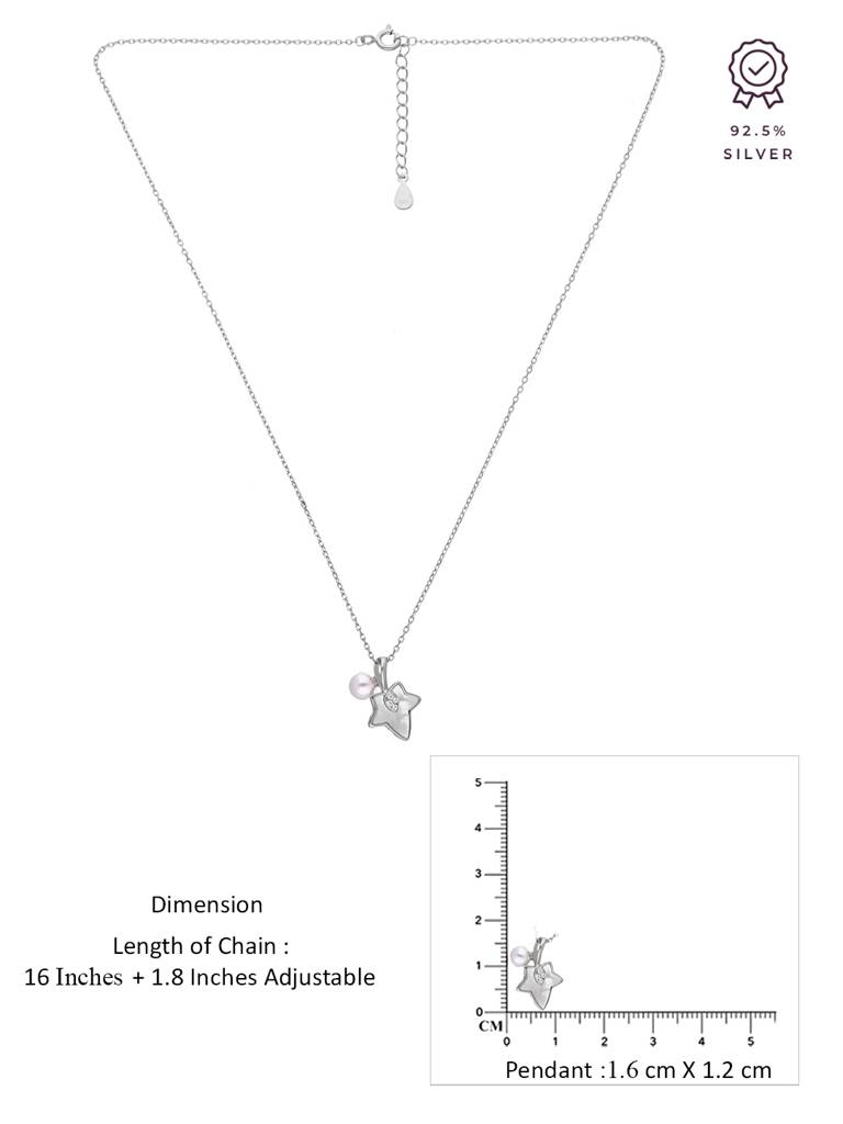 Sterling Silver Maple Leaf & Pearl Drop Necklace : NLCS505-S-NA