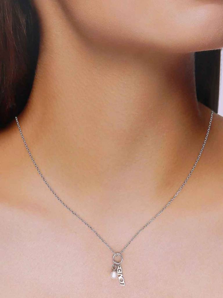 Sterling Silver Love Charm Necklace : NLCS507-S-NA