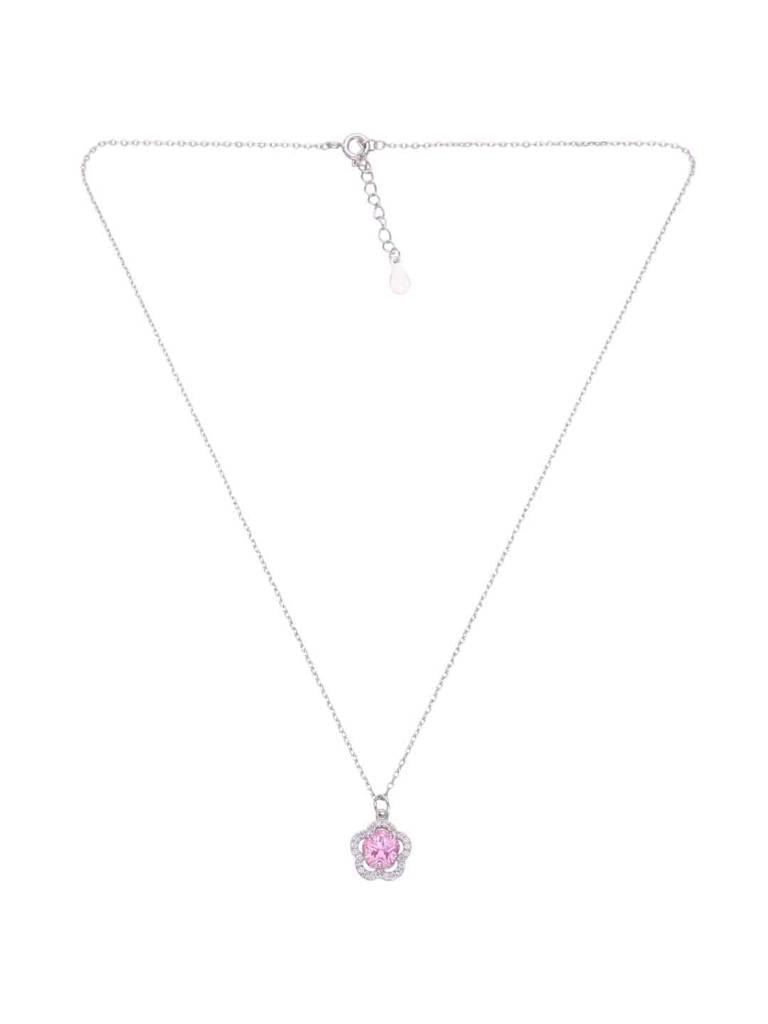 Sterling Silver Pink Zircon Floral Necklace : NLCS511-S-NA