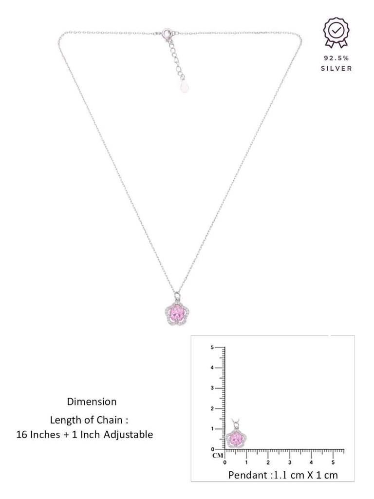 Sterling Silver Pink Zircon Floral Necklace : NLCS511-S-NA