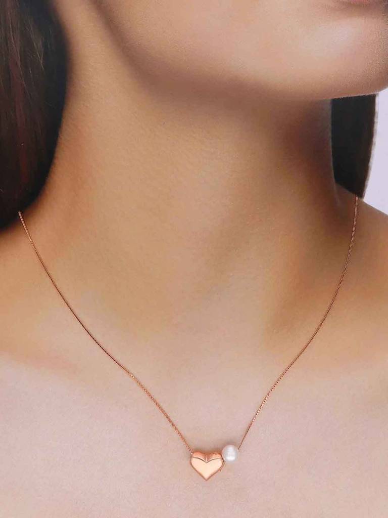 Sterling Silver Rose Gold Chic Heart & Pear Necklace : NLCS512-RG-NA