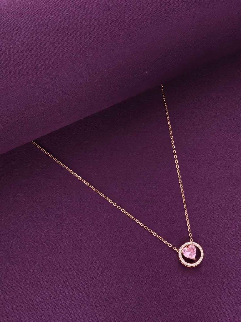 Sterling Silver Rose Gold Pink Zircon Heart Necklace : NLCS514-RG-NA