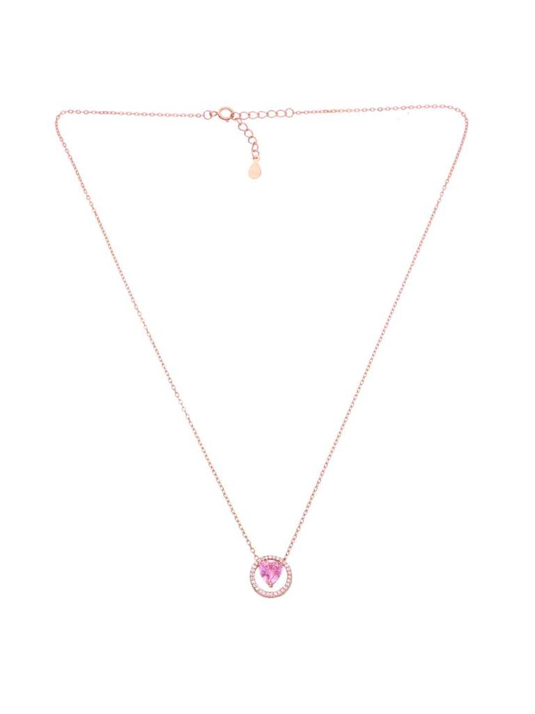 Sterling Silver Rose Gold Pink Zircon Heart Necklace : NLCS514-RG-NA