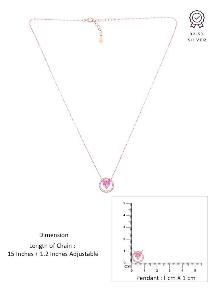 Sterling Silver Rose Gold Pink Zircon Heart Necklace : NLCS514-RG-NA