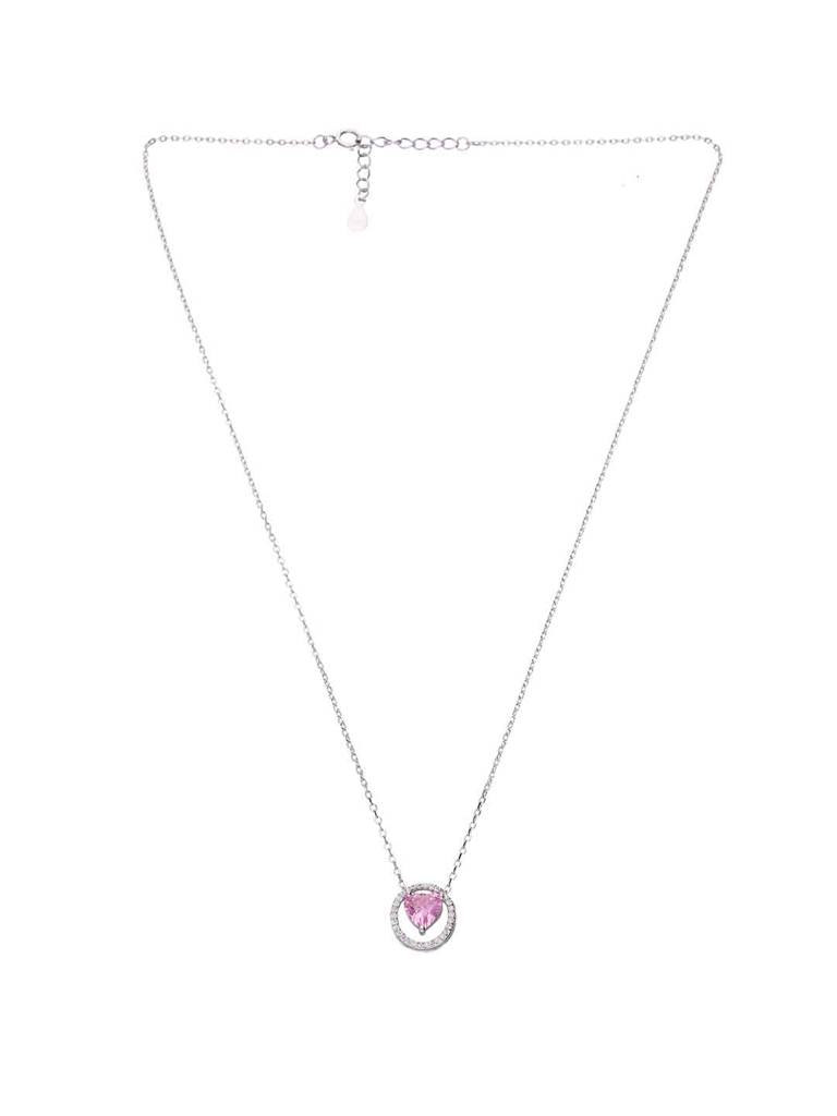 Sterling Silver Pink Zircon Heart Necklace : NLCS514-S-NA