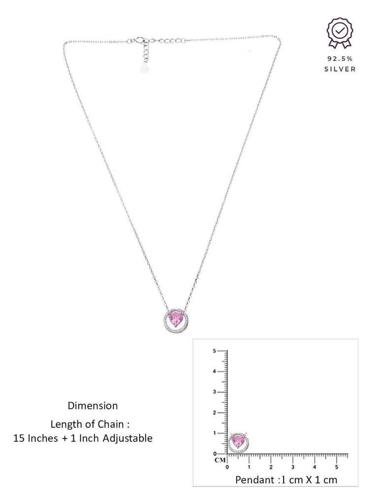 Sterling Silver Pink Zircon Heart Necklace : NLCS514-S-NA