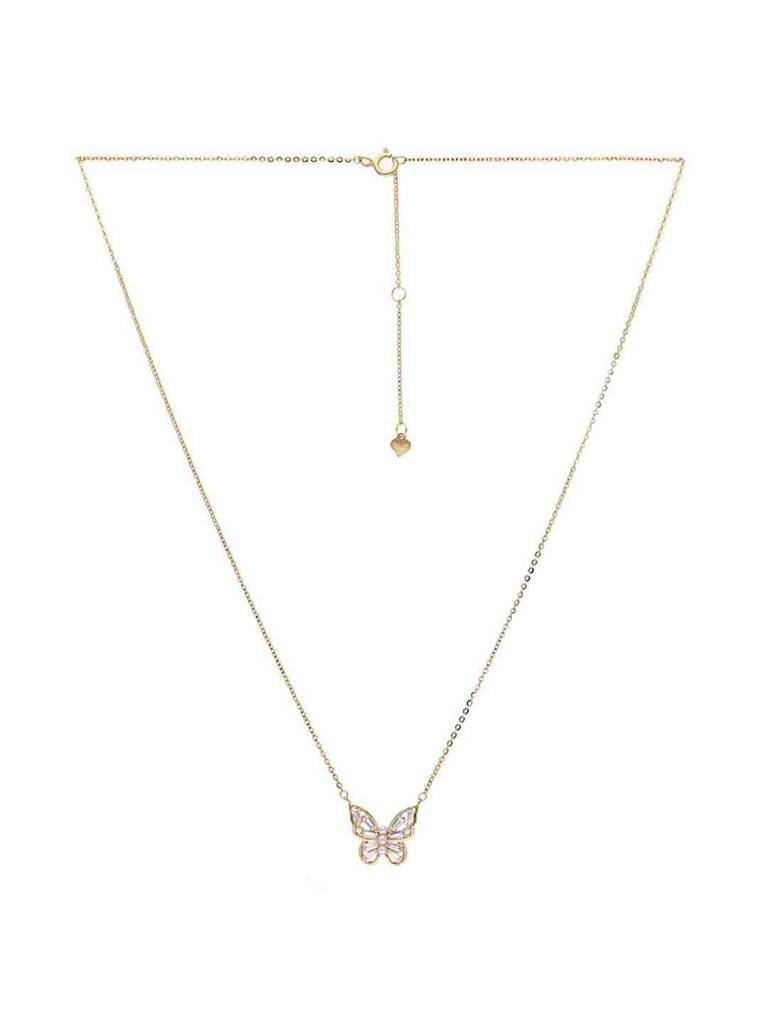 Sterling Silver Gold Pearl Encrusted Butterfly Necklace : NLCS516-G-NA