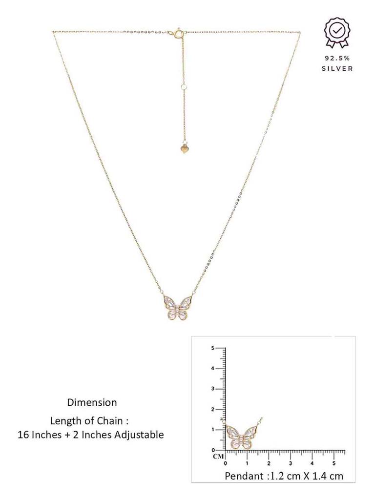 Sterling Silver Gold Pearl Encrusted Butterfly Necklace : NLCS516-G-NA