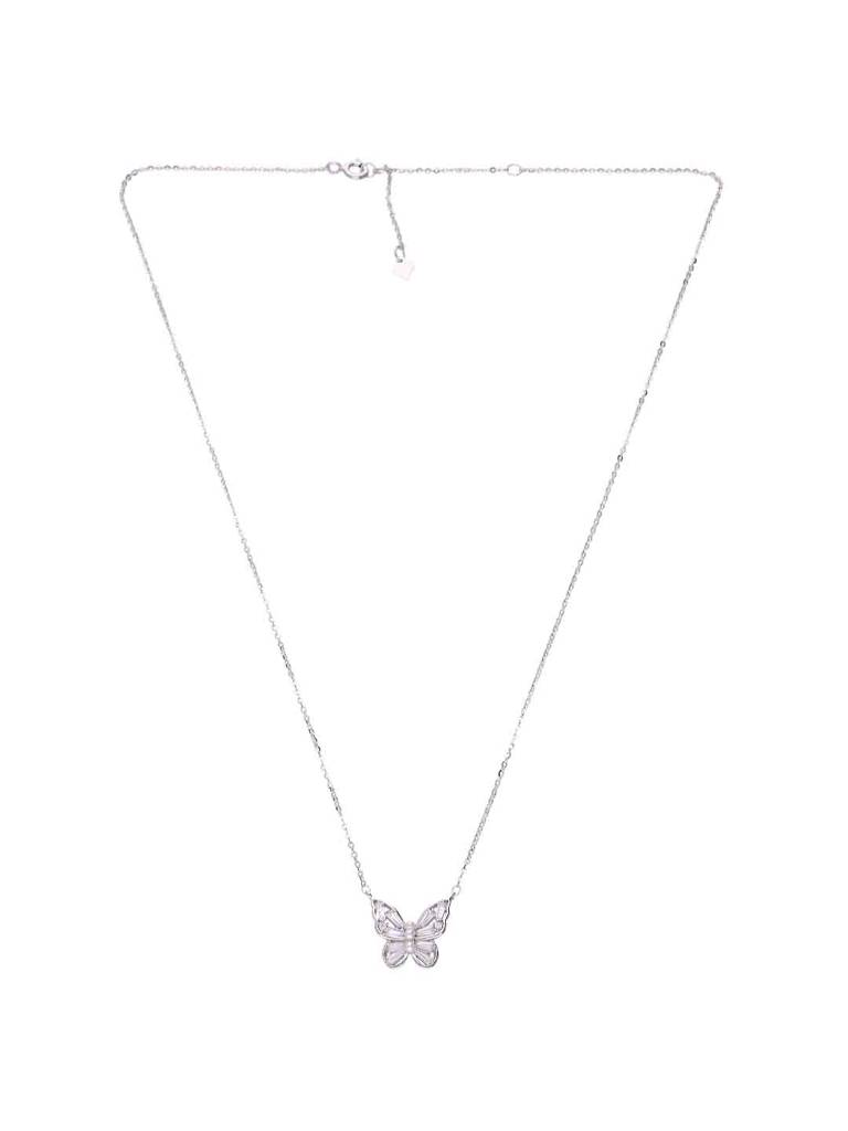 Sterling Silver Pearl Encrusted Butterfly Necklace : NLCS516-S-NA