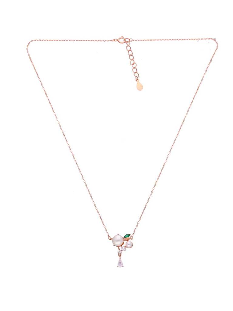 Sterling Silver Rose Gold Solitaire Drop Necklace : NLCS517-RG-NA