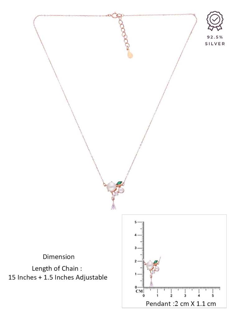Sterling Silver Rose Gold Solitaire Drop Necklace : NLCS517-RG-NA