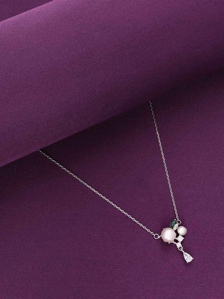 Sterling Silver Solitaire Drop Necklace : NLCS517-S-NA