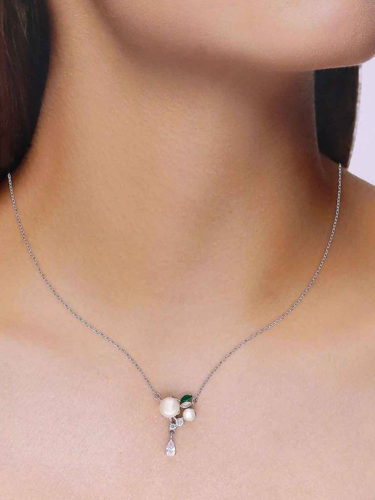 Sterling Silver Solitaire Drop Necklace : NLCS517-S-NA