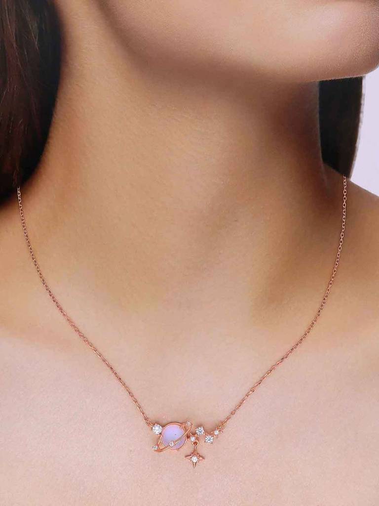 Sterling Silver Rose Gold Starry Night Casual Silver Necklace Necklace : NLCS519-RG-NA