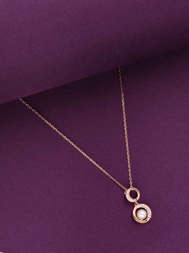 Sterling Silver Rose Gold Pearl Accent Necklace : NLCS520-RG-NA