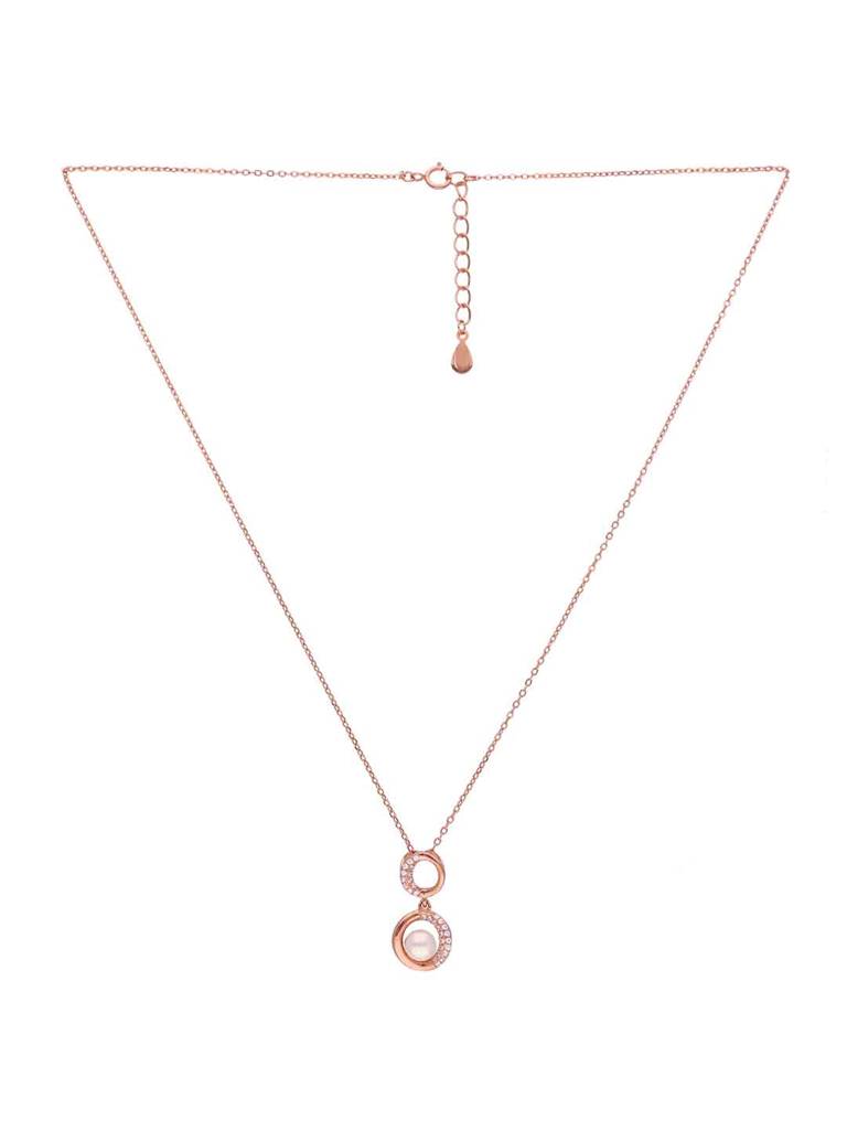 Sterling Silver Rose Gold Pearl Accent Necklace : NLCS520-RG-NA