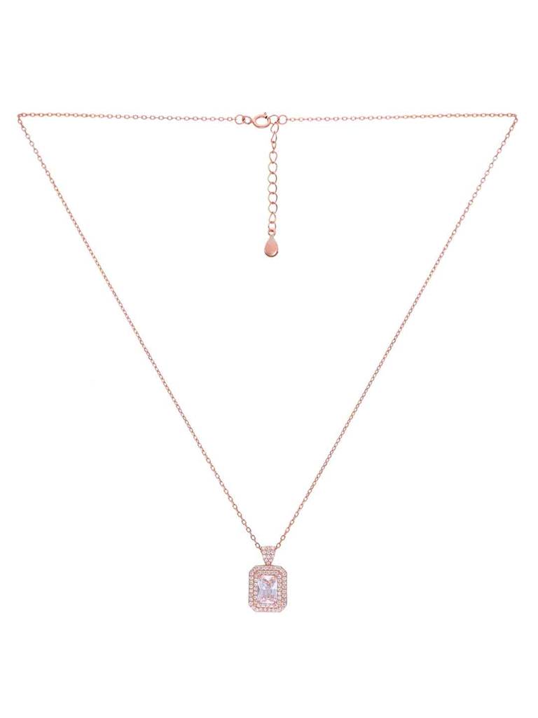 Sterling Silver Rose Gold Princess Cut Zircon Studded Necklace : NLCS521-RG-NA