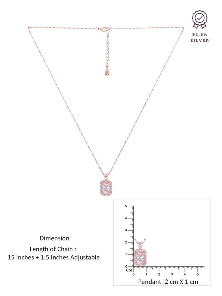 Sterling Silver Rose Gold Princess Cut Zircon Studded Necklace : NLCS521-RG-NA
