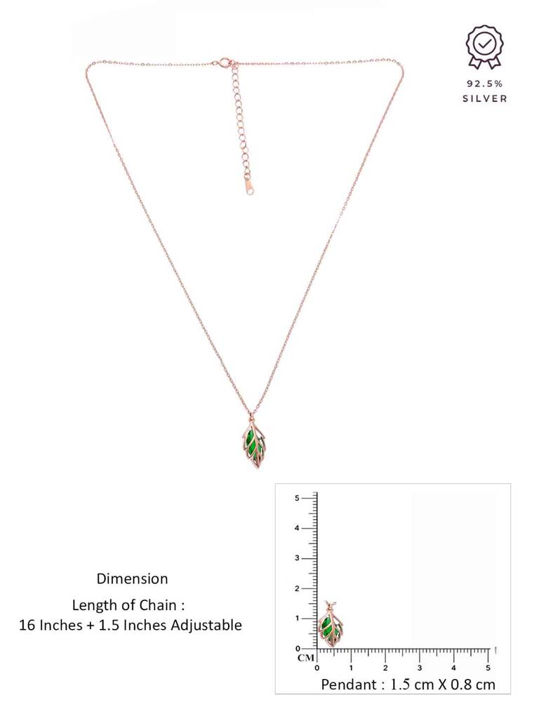 Sterling Silver Rose Gold Green Stylish Leaf Necklace : NLCS522-RG-NA