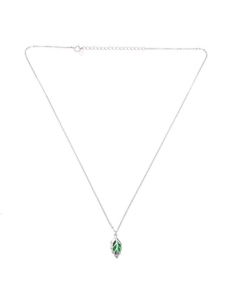 Sterling Silver Green Stylish Leaf Necklace : NLCS522-S-NA