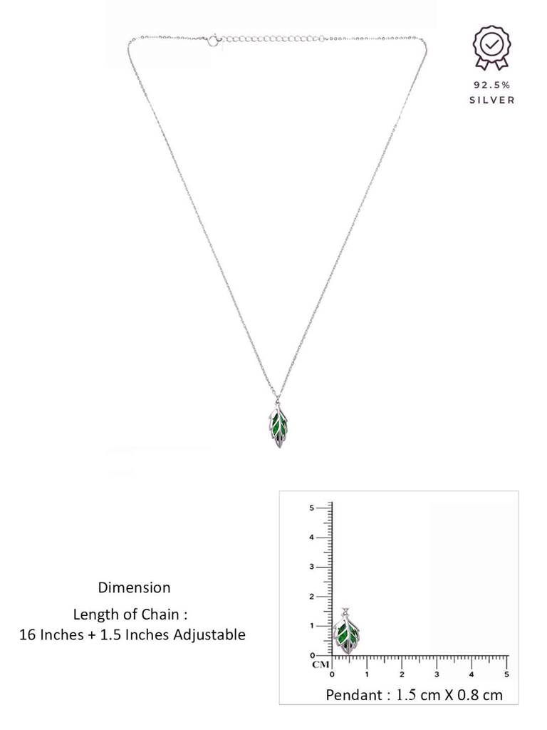 Sterling Silver Green Stylish Leaf Necklace : NLCS522-S-NA