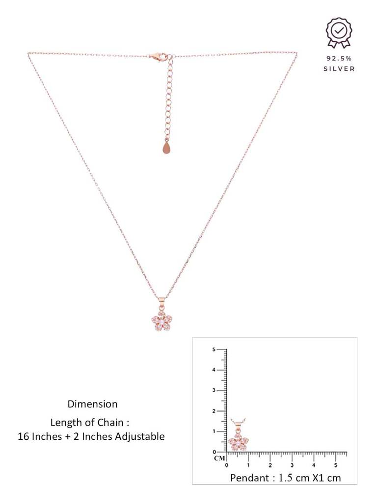 Sterling Silver Rose Gold Zircon Floral Necklace : NLCS524-RG-NA