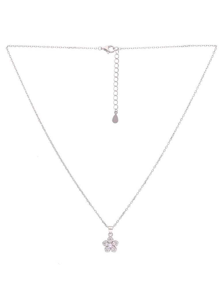 Sterling Silver Zircon Floral Necklace : NLCS524-S-NA