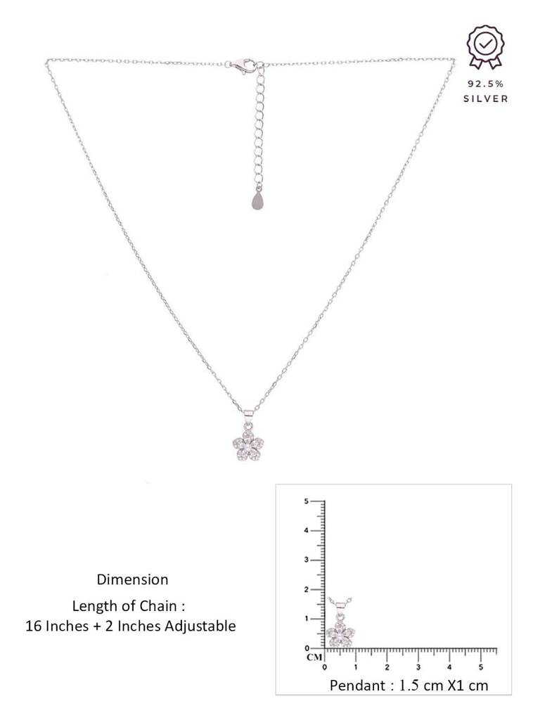 Sterling Silver Zircon Floral Necklace : NLCS524-S-NA