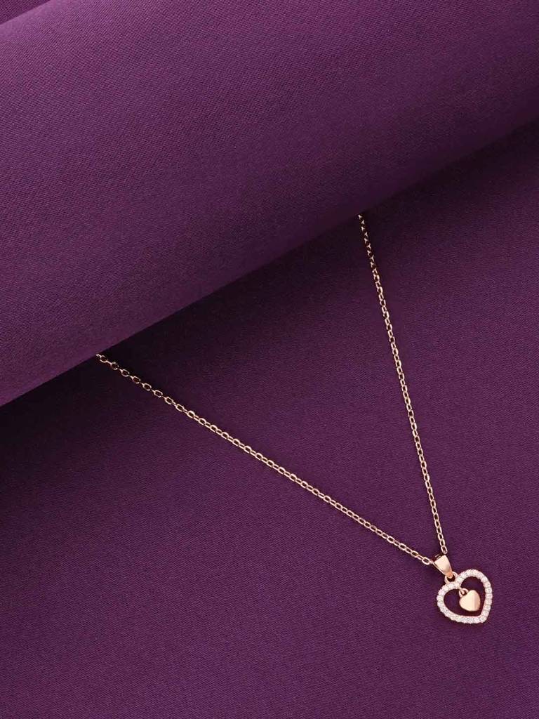 Sterling Silver Rose Gold Zircon Studded Heart Necklace : NLCS526-RG-NA