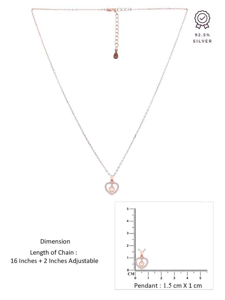 Sterling Silver Rose Gold Zircon Studded Heart Necklace : NLCS526-RG-NA