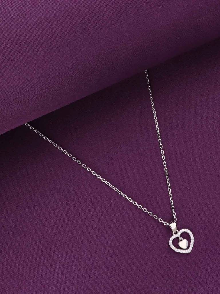 Sterling Silver Zircon Studded Heart Necklace : NLCS526-S-NA