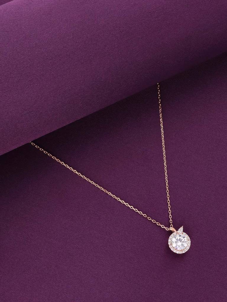 Sterling Silver Rose Gold Solitaire Necklace : NLCS530-RG-NA