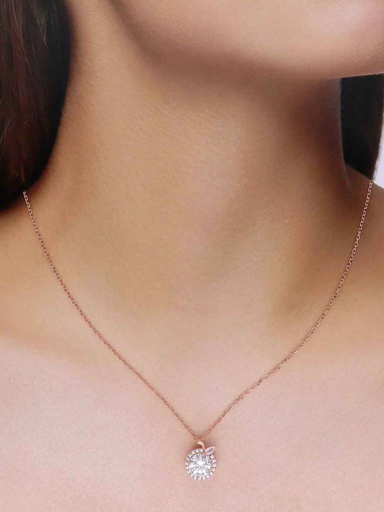 Sterling Silver Rose Gold Solitaire Necklace : NLCS530-RG-NA