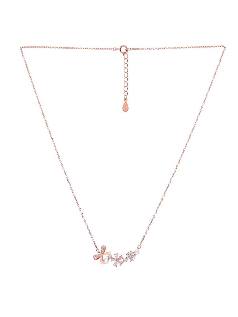 Sterling Silver Rose Gold Floral Pearl Elegance Necklace : NLCS535-RG-NA