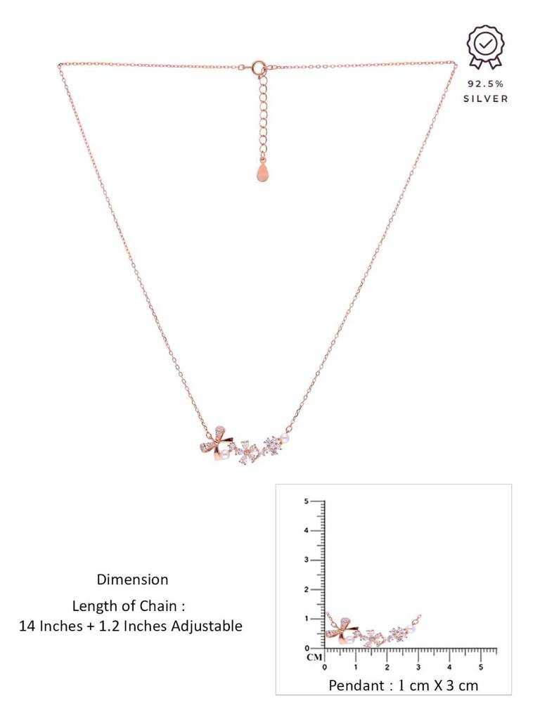 Sterling Silver Rose Gold Floral Pearl Elegance Necklace : NLCS535-RG-NA