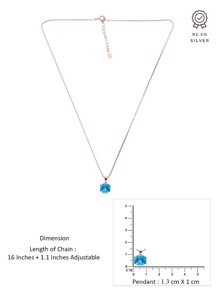 Sterling Silver Rose Gold Shiny Light Blue Necklace : NLCS537-RG-NA