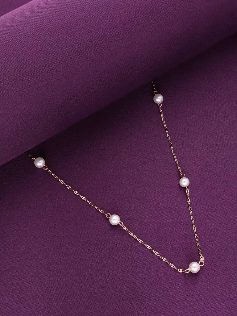 Sterling Silver Rose Gold Simple Pearl Link Chain Necklace : NLCS539-RG-NA