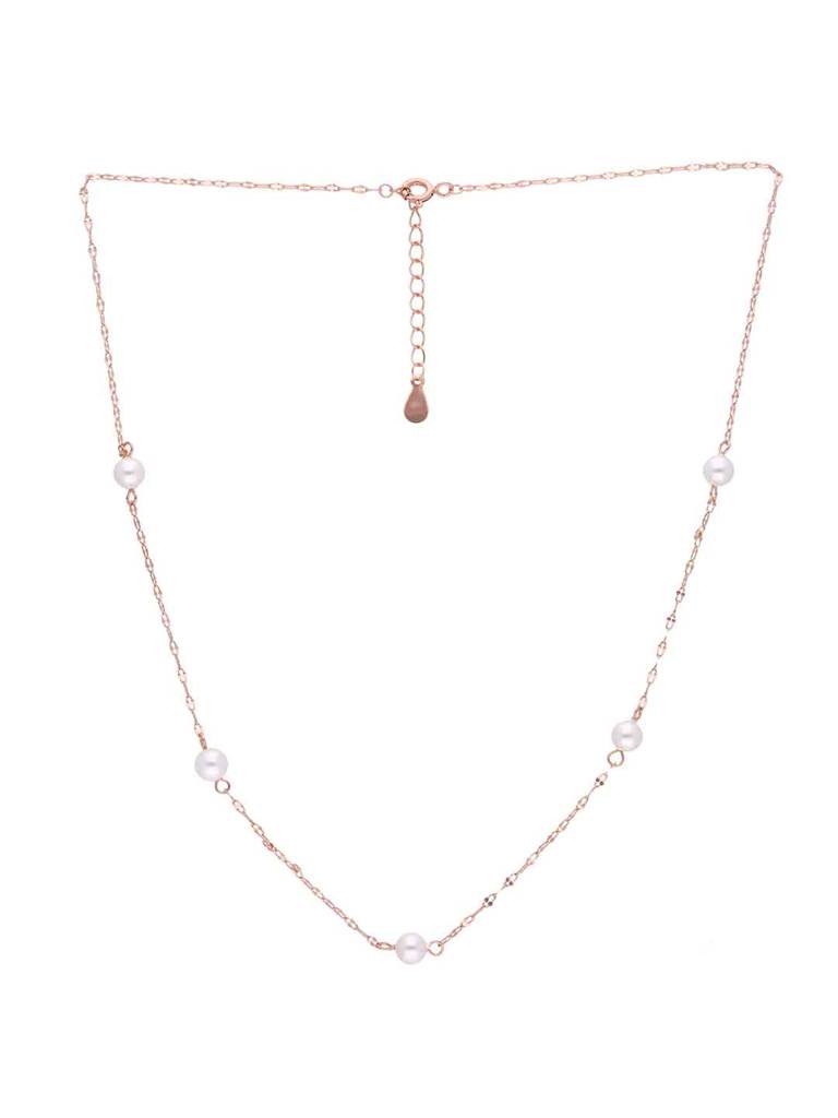 Sterling Silver Rose Gold Simple Pearl Link Chain Necklace : NLCS539-RG-NA