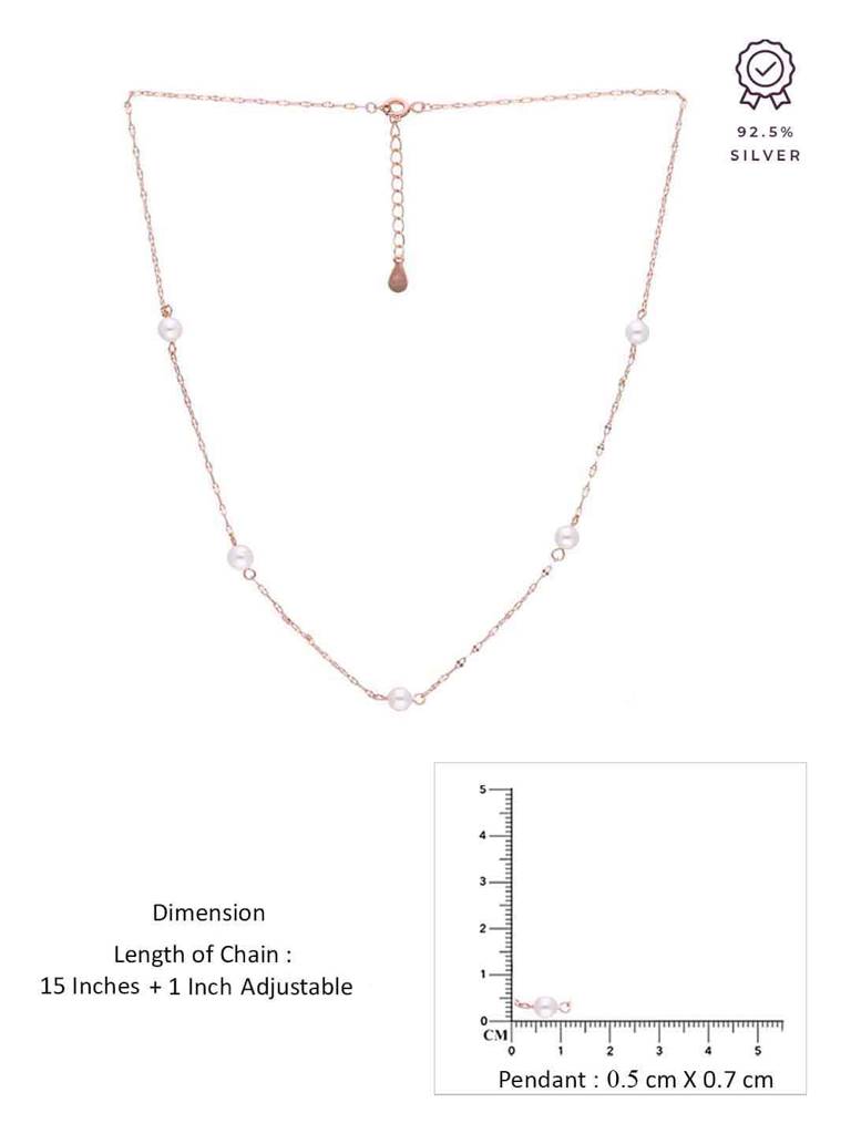 Sterling Silver Rose Gold Simple Pearl Link Chain Necklace : NLCS539-RG-NA