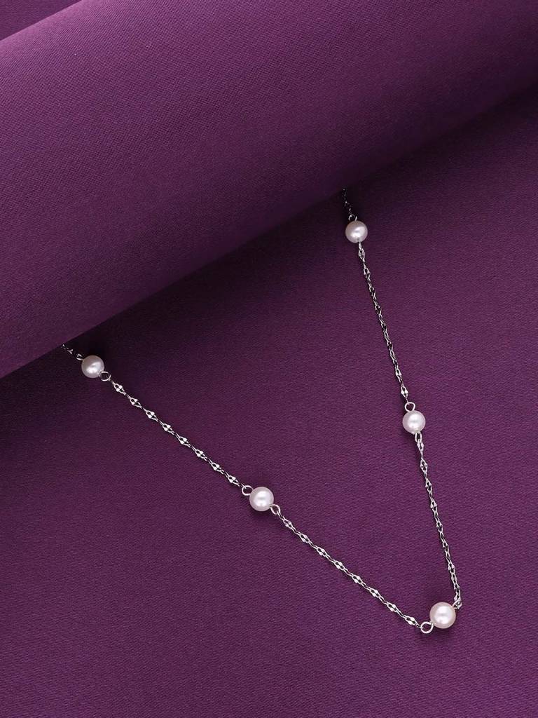 Sterling Silver Simple Pearl Link Chain Necklace : NLCS539-S-NA