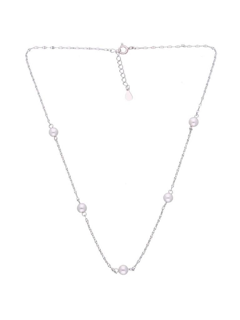 Sterling Silver Simple Pearl Link Chain Necklace : NLCS539-S-NA