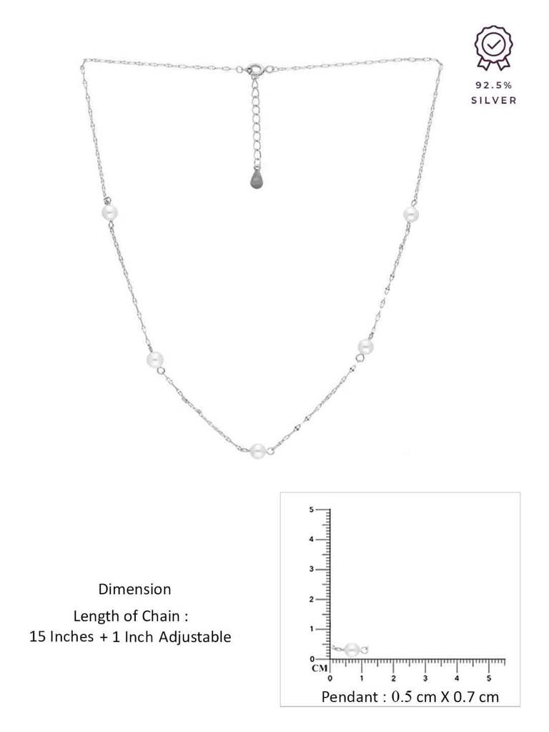 Sterling Silver Simple Pearl Link Chain Necklace : NLCS539-S-NA