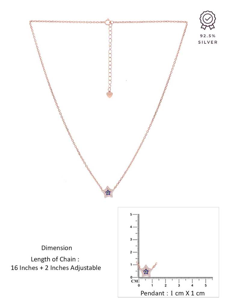 Sterling Silver Rose Gold Star Evil Eye Necklace : NLCS540-RG-NA