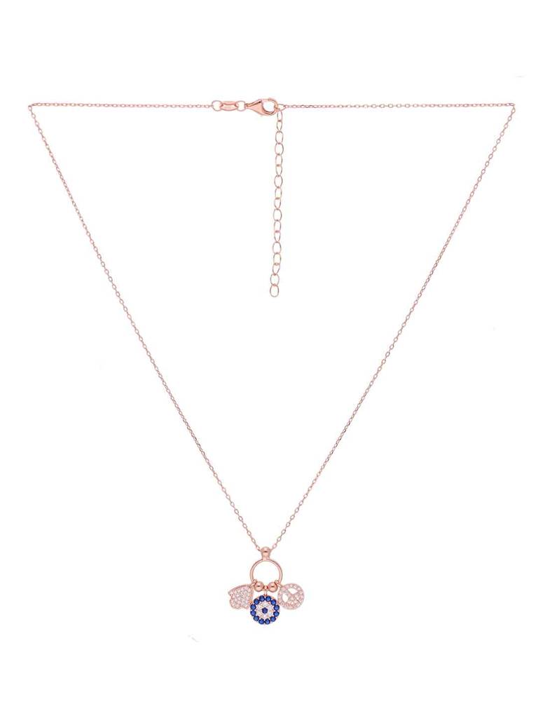 Sterling Silver Rose Gold Evil Eye Charm Necklace : NLCS544-RG-NA