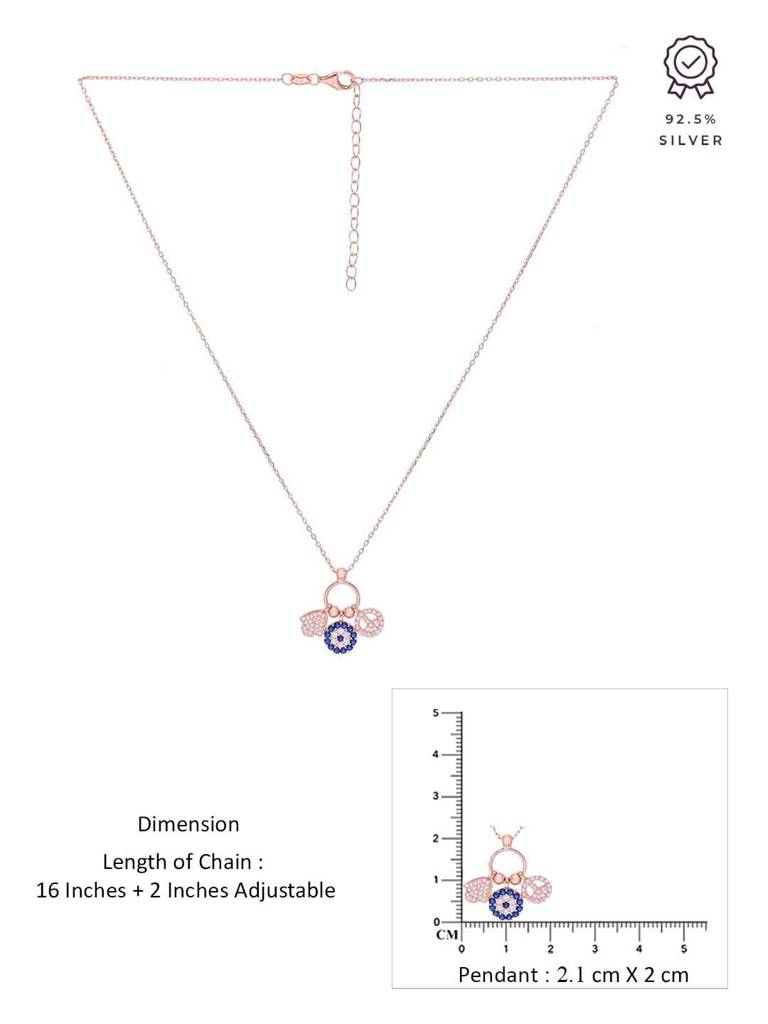 Sterling Silver Rose Gold Evil Eye Charm Necklace : NLCS544-RG-NA