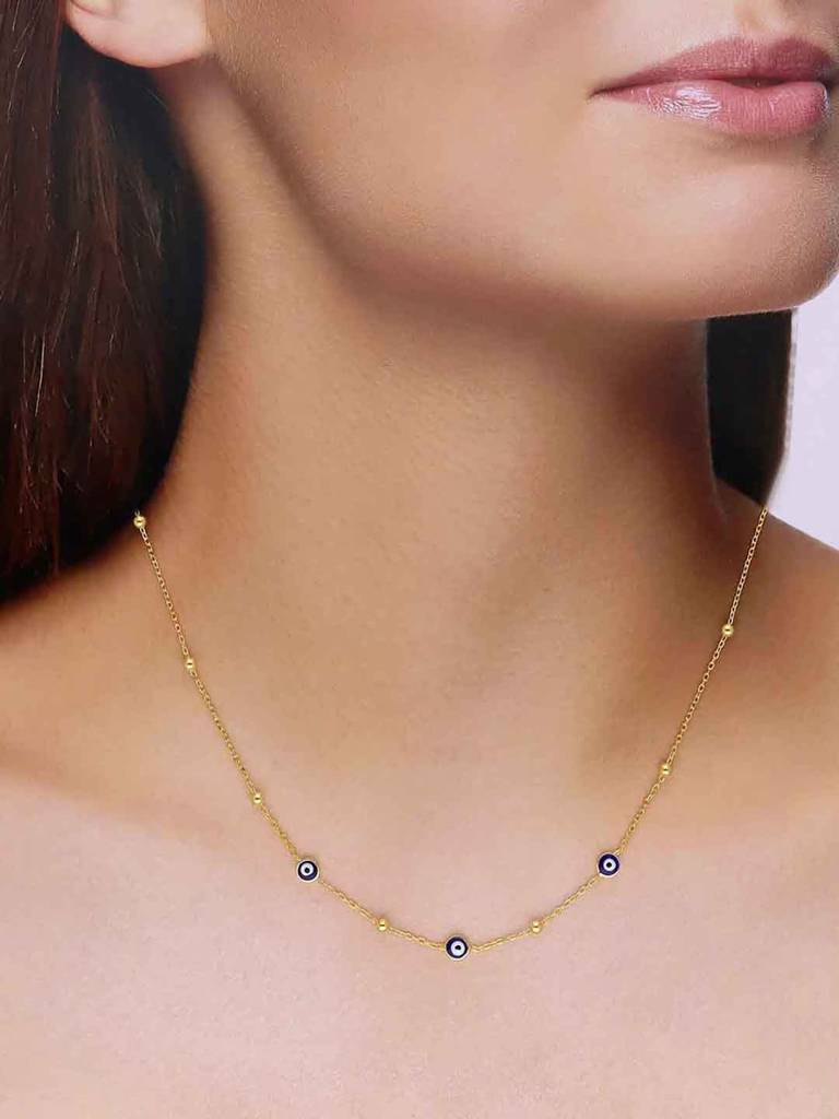 Sterling Silver Gold Evil Eye Beads Chain Necklace : NLCS546-G-NA