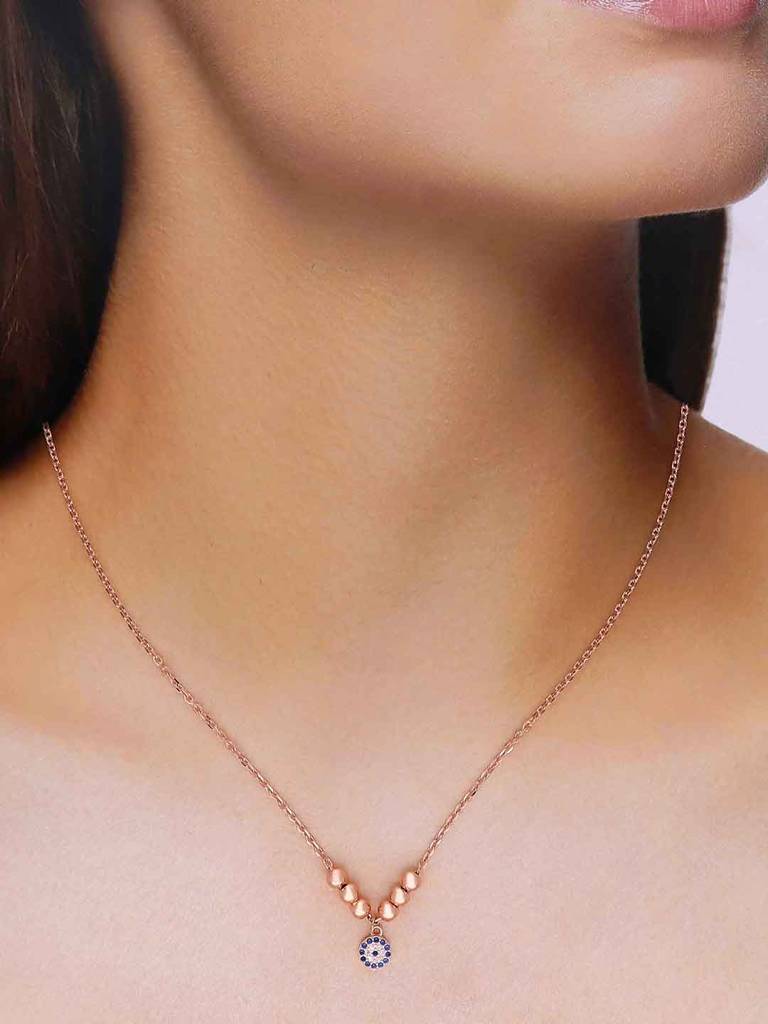 Sterling Silver Rose Gold Casual Evil Eye Necklace : NLCS548-RG-NA